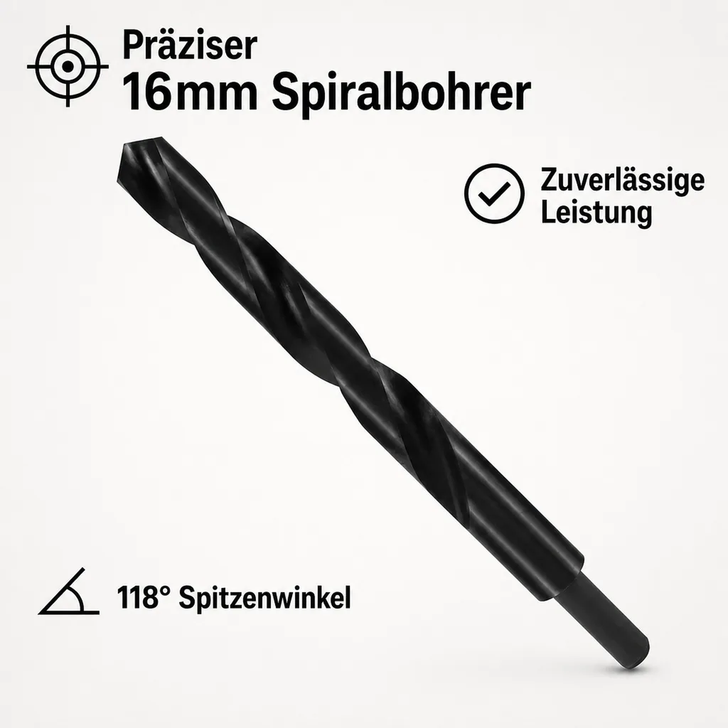 Spiralbohrer 16mm, HSS Bohrer, DIN 338, reduzierter Schaft 10mm