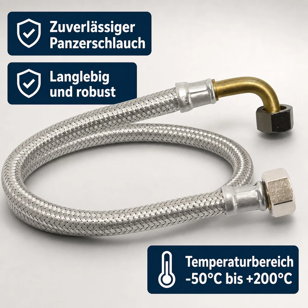 Panzerschlauch, Edelstahl, Flexschlauch, 3/8 Zoll, DN8, DVGW