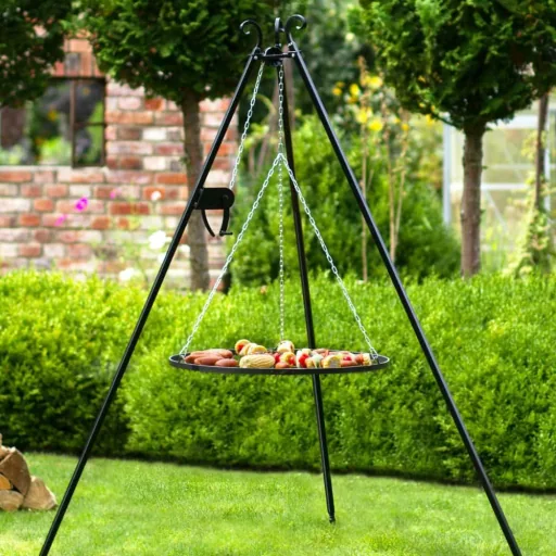 Schwenkgrill Set, Dreibein Grill, Grillrost 80 cm, Handkurbel, 180 cm