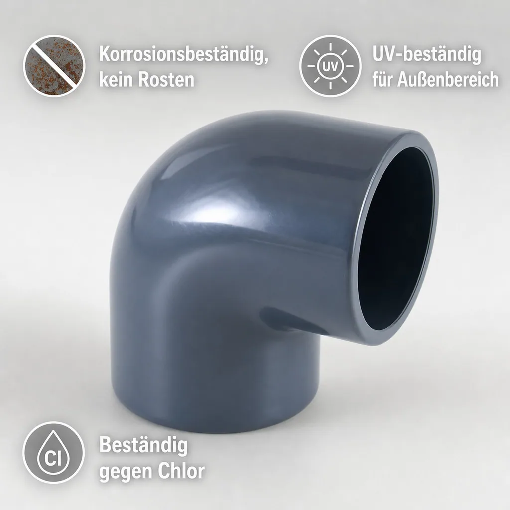 PVC Fitting 20mm, PVC Winkel, 90 Grad Muffe, PN16