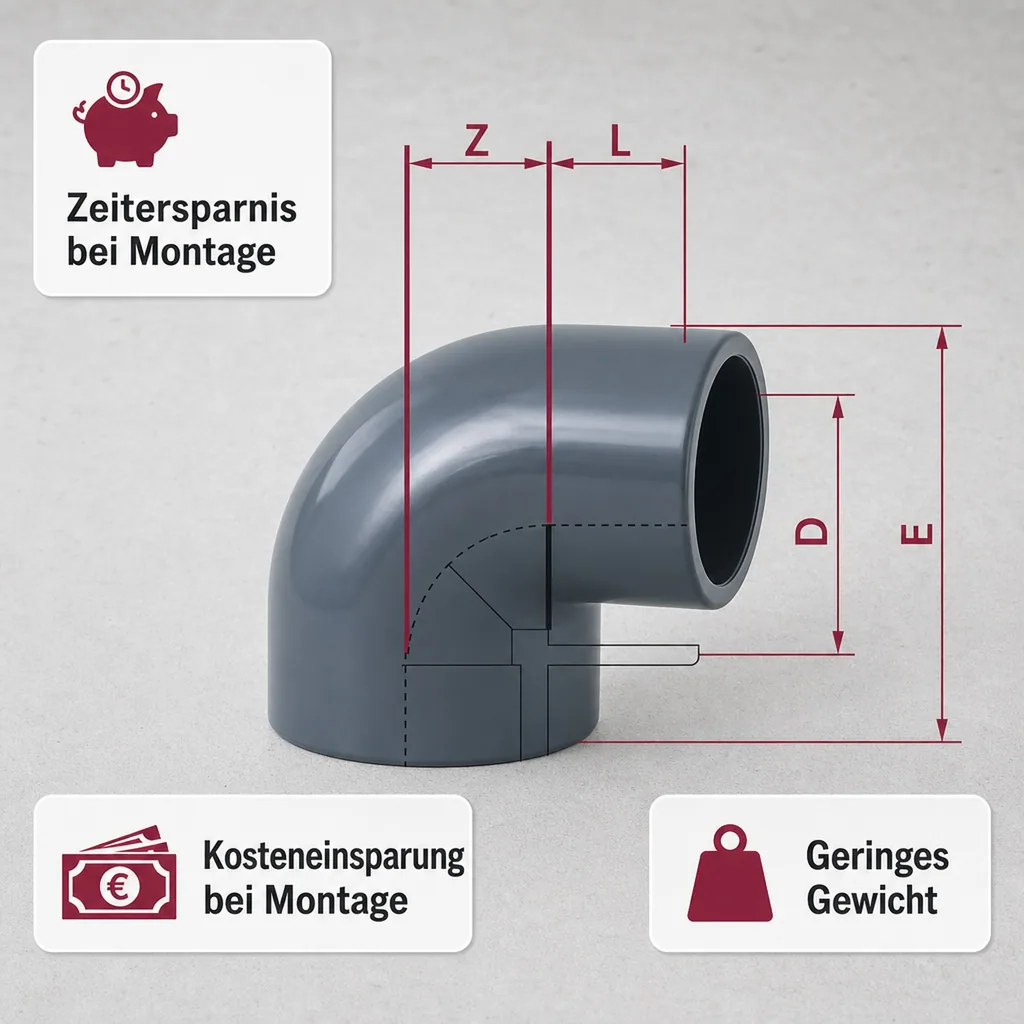 PVC Fitting 20mm, PVC Winkel, 90 Grad Muffe, PN16
