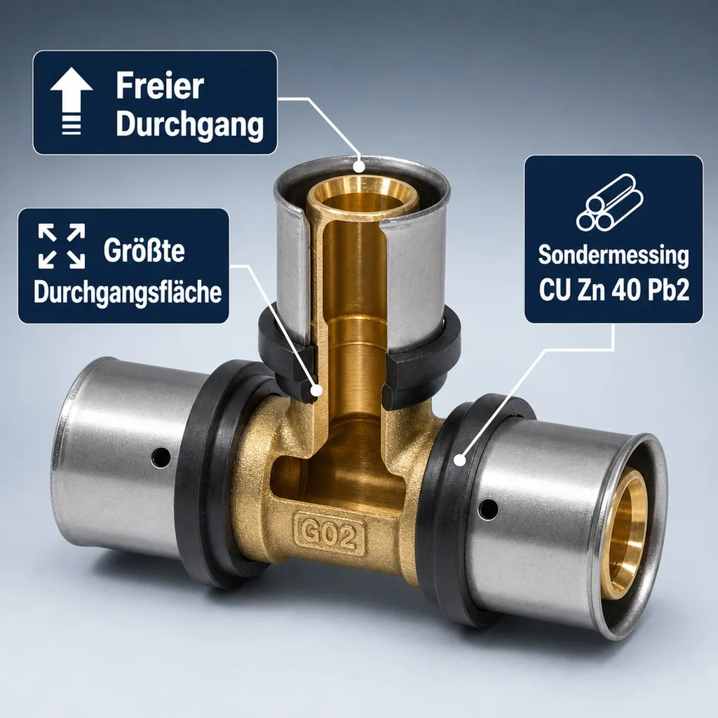 Pressfitting T-Stück Mitte reduziert 32 x 3 - 16 x 2 - 32 x 3