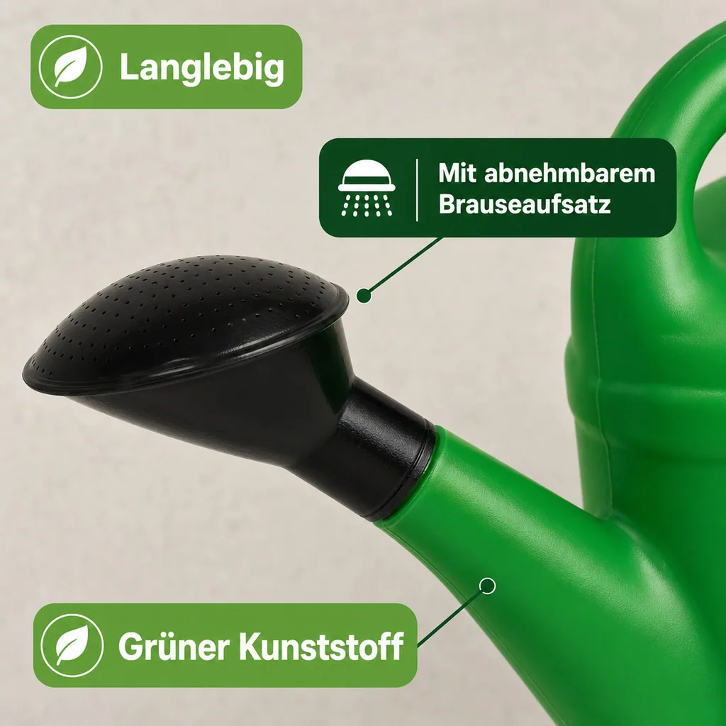 Gießkanne 10 Liter, grün, Kunststoff, mit Brause