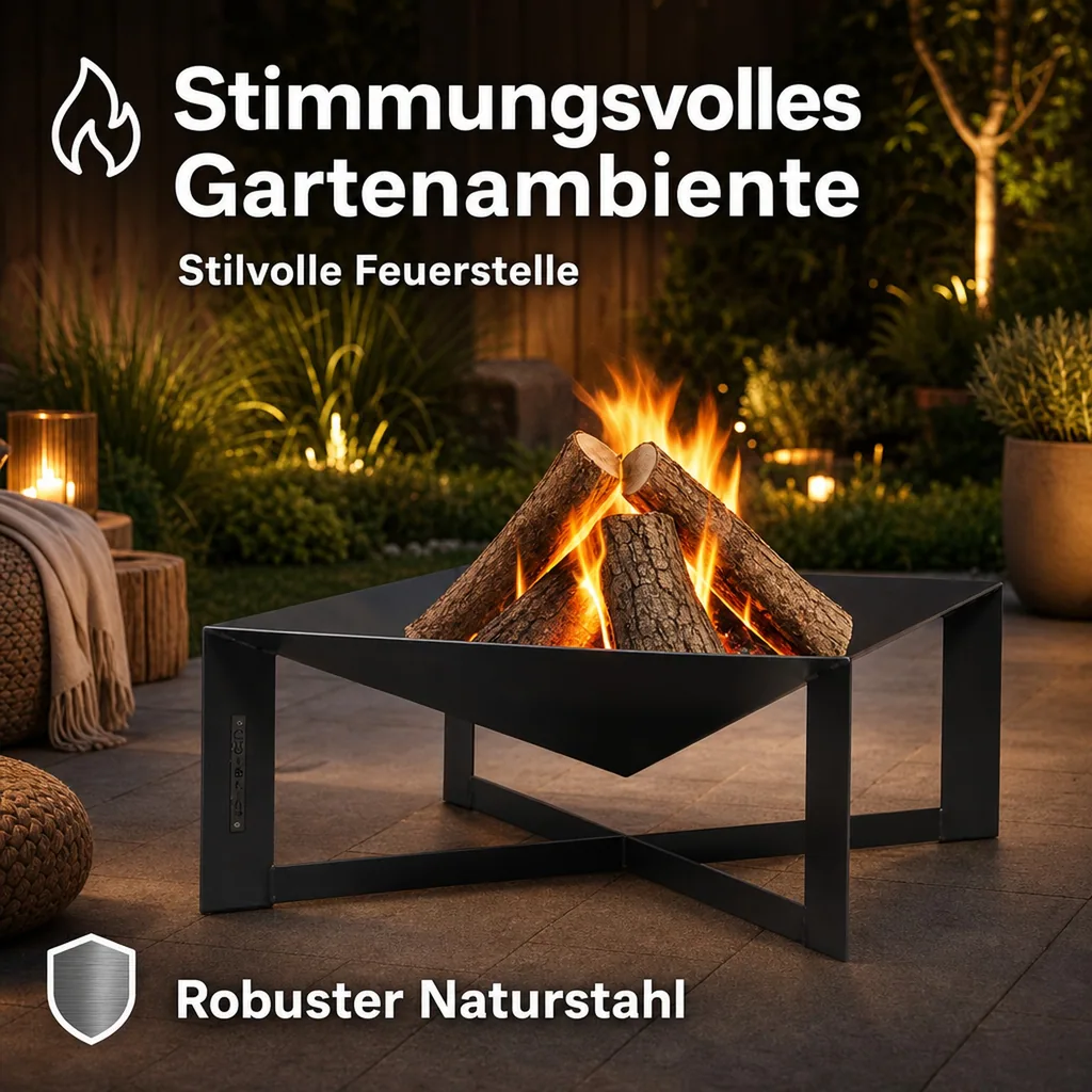 Feuerschale, 70x70 cm, Naturstahl, Gartenfeuerstelle
