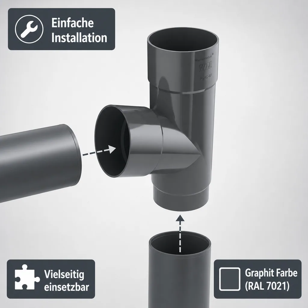 Regenrinne T-Stück Graphit, Dachrinne System 90
