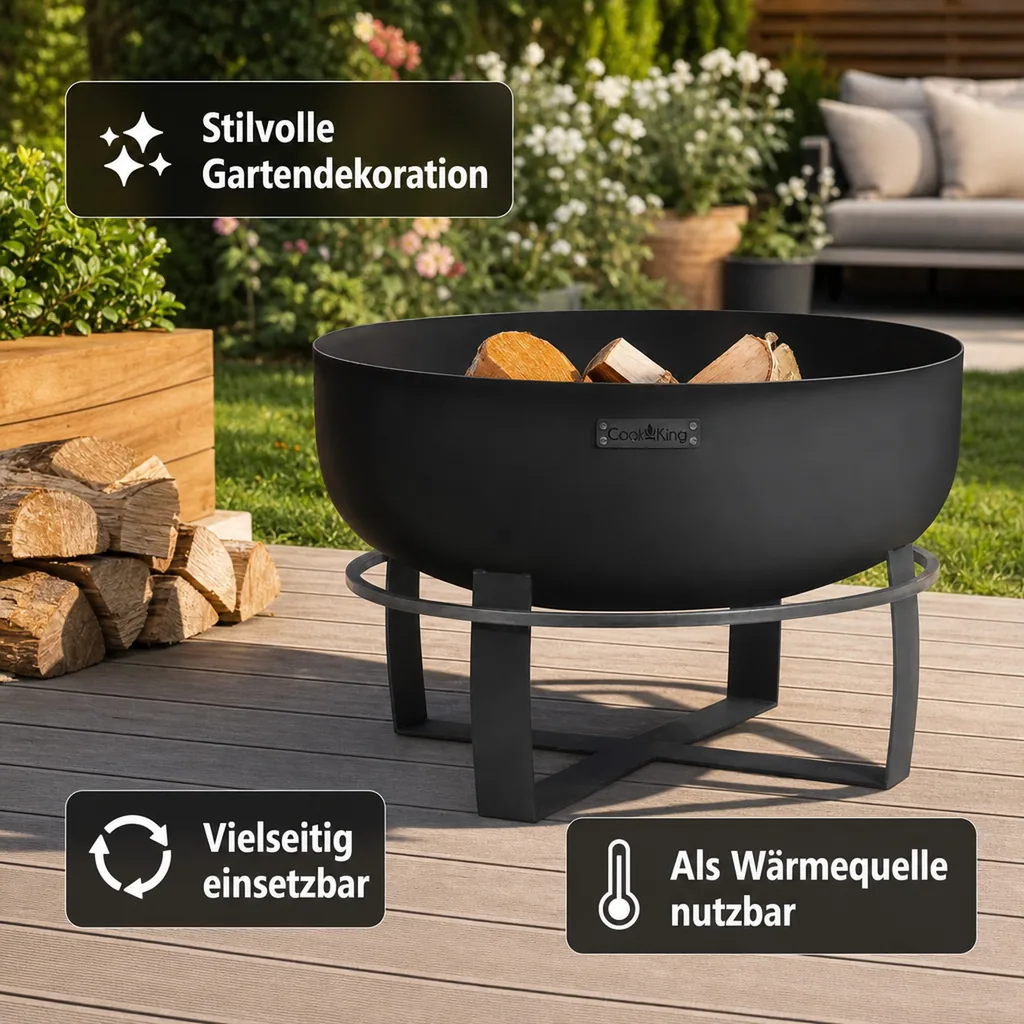 Feuerschale 80 cm, XXL, Gartenfeuerstelle Stahl