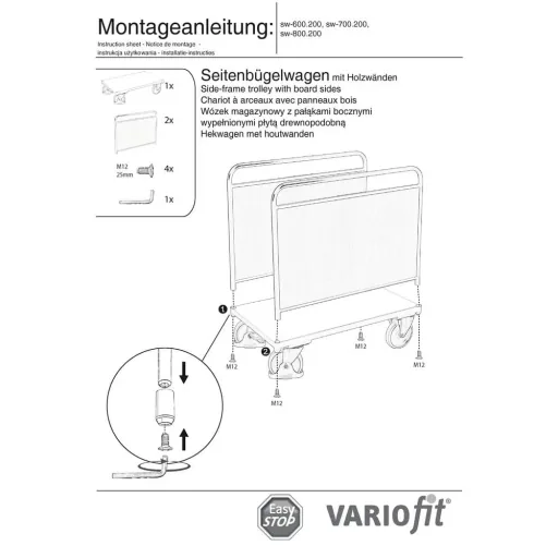 Seitenbügelwagen, Werkstattwagen, Holzwandwagen, 500 kg Traglast