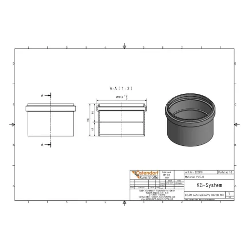 KG Rohr DN 160, Aufsteckmuffe, Kanalrohr Muffe