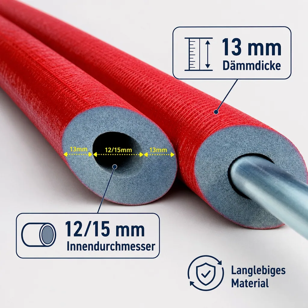 Rohrisolierung 2m, Heizungsrohr Dämmung 12/15mm, GEG