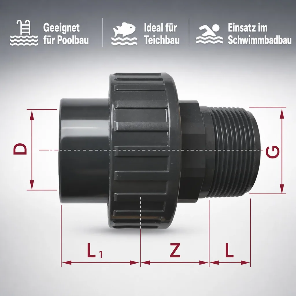 PVC - U Verschraubung Klebemuffe x AG 32 mm x 1"