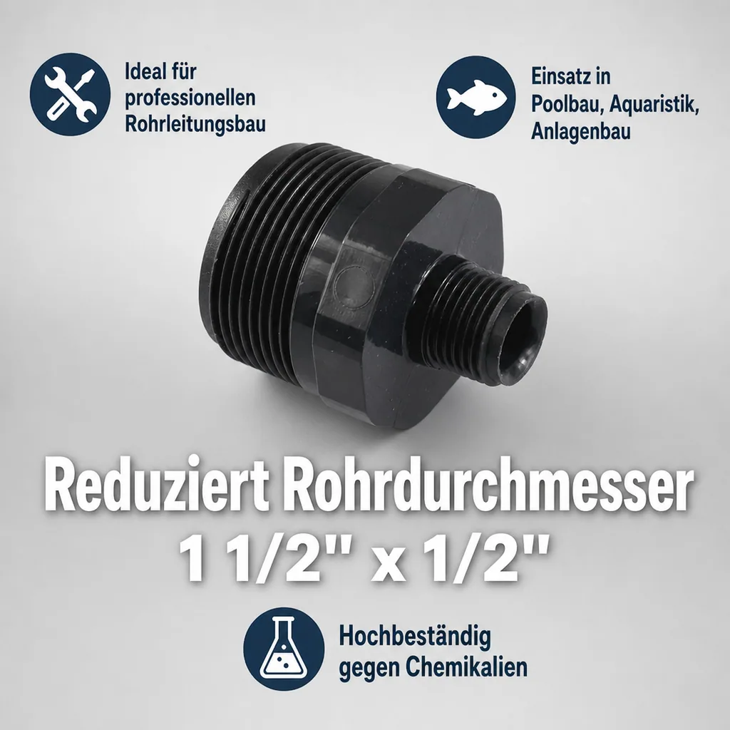 PVC Fittings, PVC-U Doppelnippel reduziert, AG 1 1/2" x 1/2"