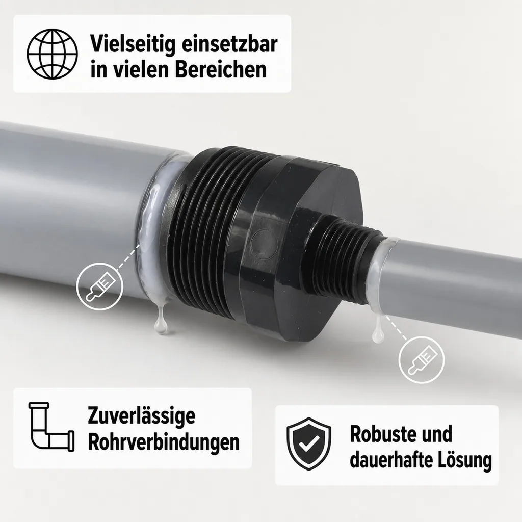 PVC Fittings, PVC-U Doppelnippel reduziert, AG 1 1/2" x 1/2"