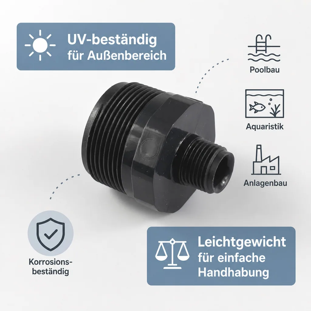 PVC Fittings, PVC-U Doppelnippel reduziert, AG 1 1/2" x 1/2"