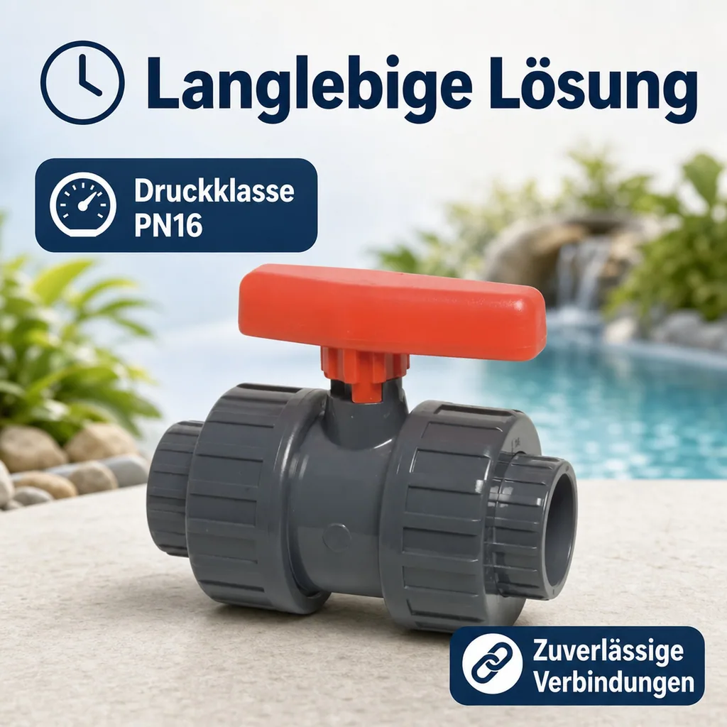 PVC Kugelhahn 32mm, Muffe PN16, Pool, Teich, Aquaristik