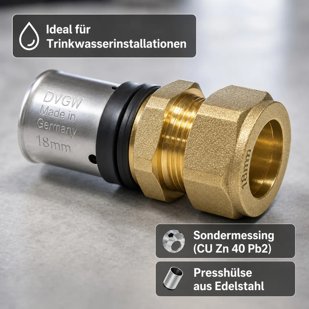 Pressfitting Übergang Kupferrohr, 20 mm - 22 mm, Trinkwasser, Made in Germany