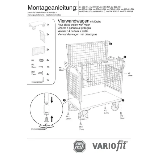 Drahtgitterwagen 400 kg, Vierwandwagen mit EasySTOP