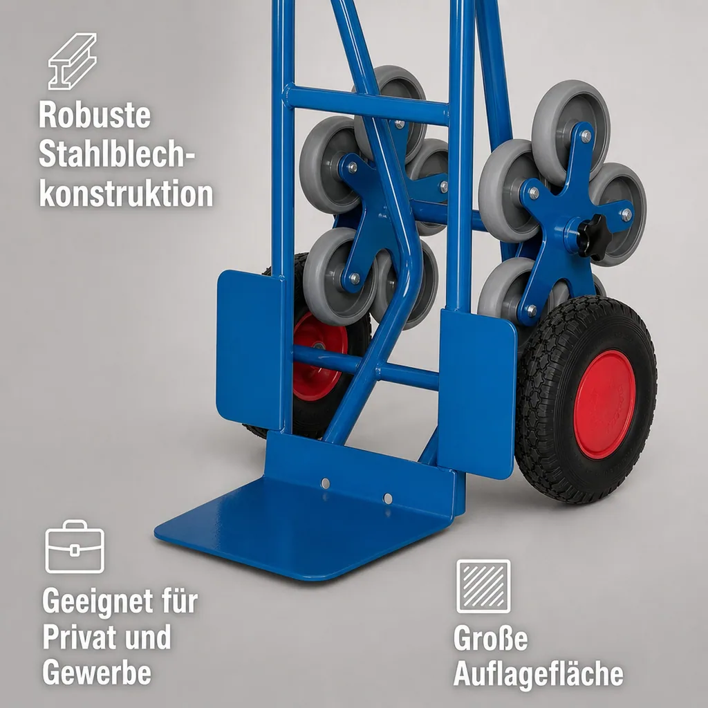 Treppenkarre 200 kg, Radstern, Luftbereifung, Stahlblech
