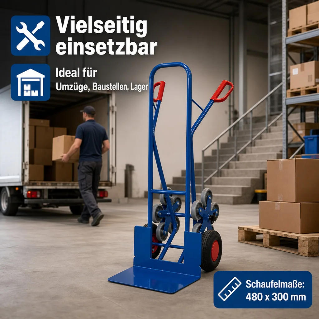 Treppenkarre 200 kg, Stahlrohr, große Schaufel