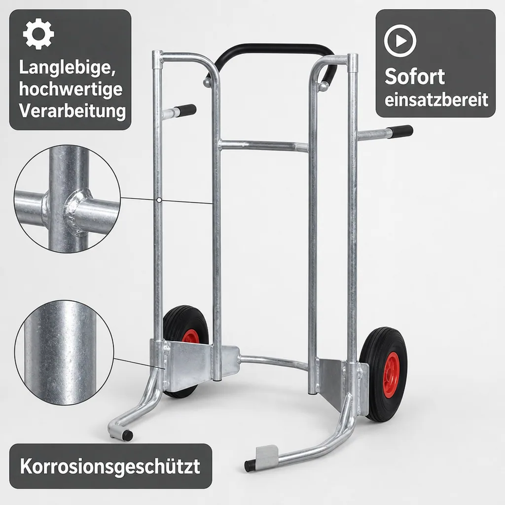 Reifenkarre, niedrig, 200 kg Traglast, verzinkt, Luftbereifung