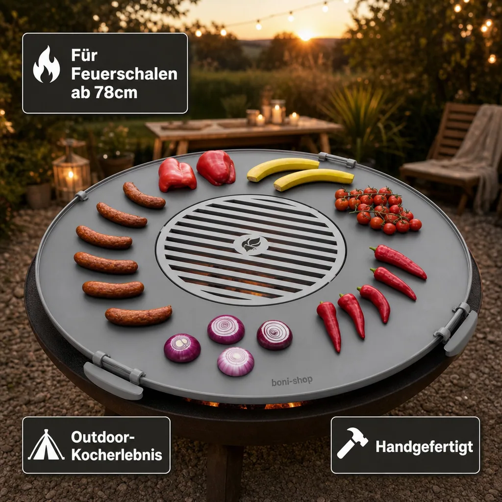 Grillplatte Feuerschale Edelstahl, 78cm, mit Grillrost 36cm