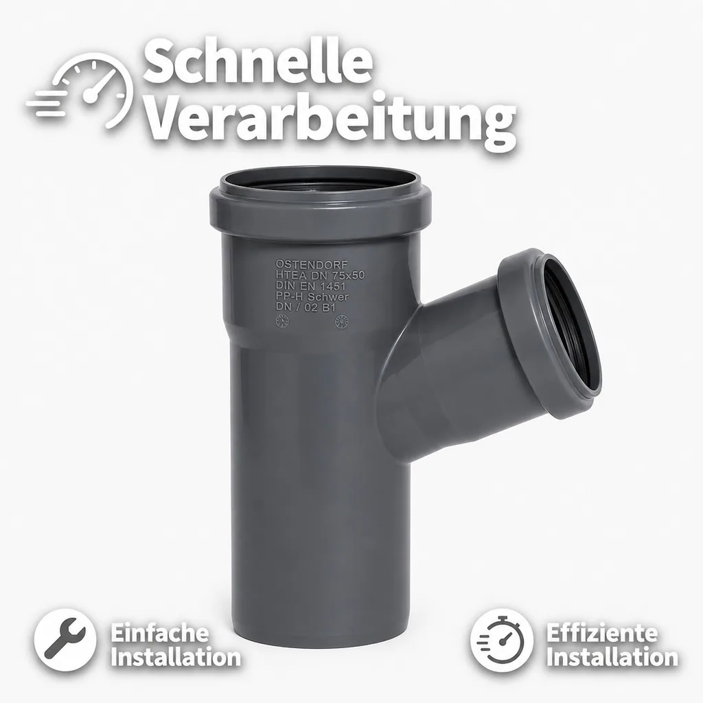 HT Abzweig 75, HT Rohr 75/50, Abwasserrohr 67 Grad