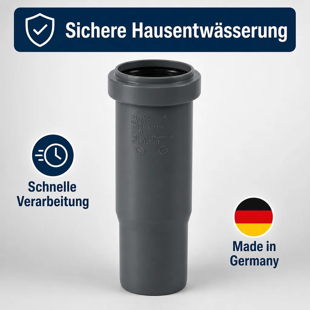 HT Rohr DN40, Langmuffe, Abwasserrohr DN40