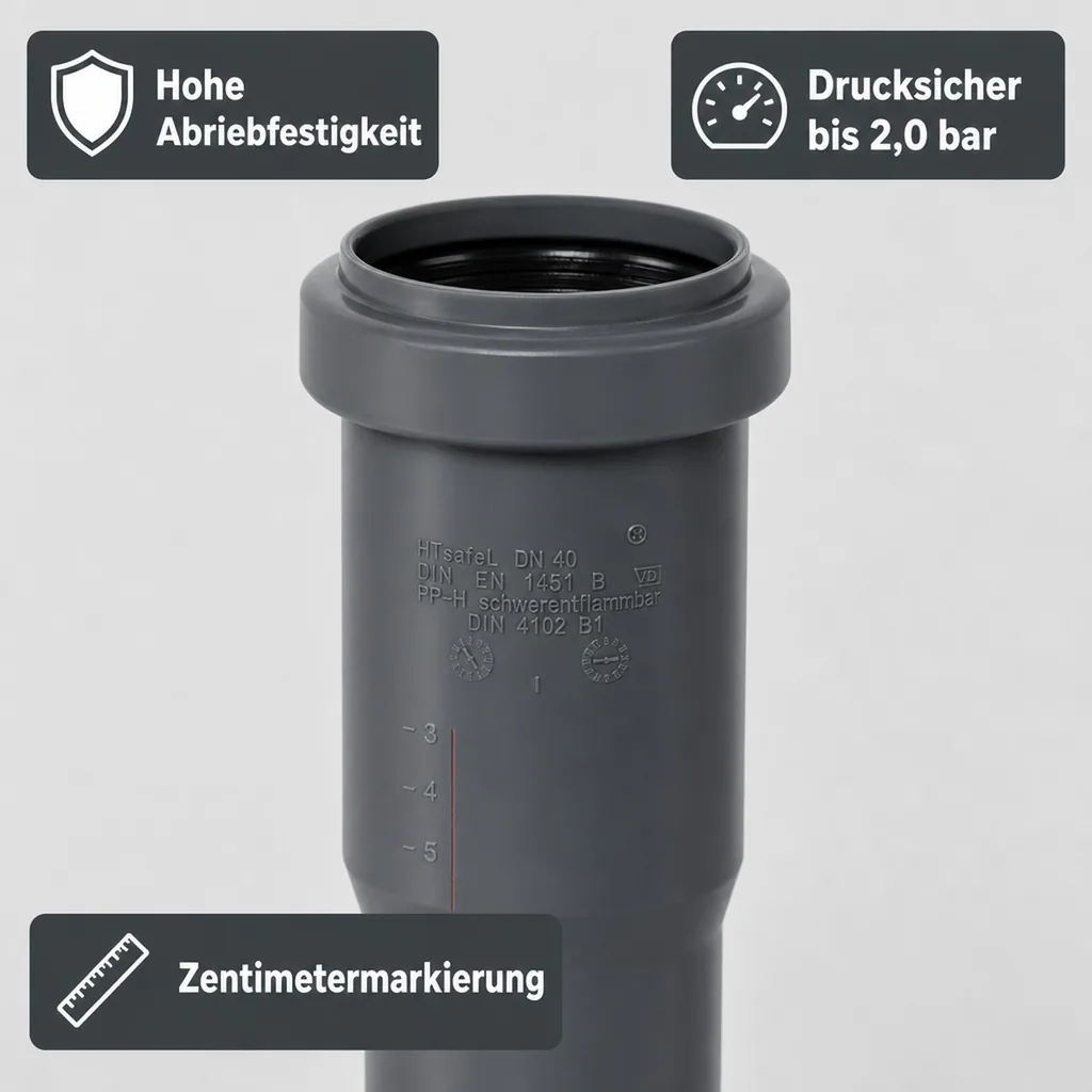 HT Rohr DN40, Langmuffe, Abwasserrohr DN40