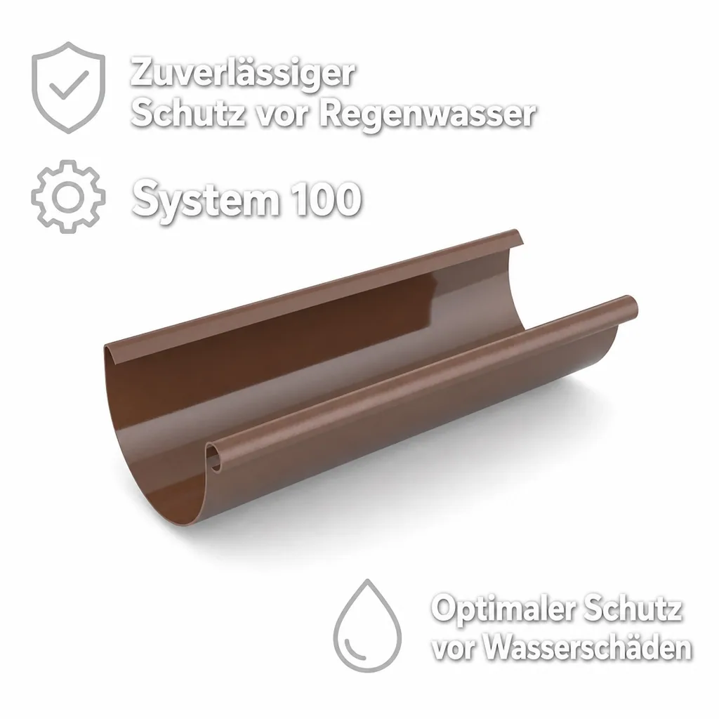 Regenrinne 2m braun, Dachrinne Kunststoff System 100
