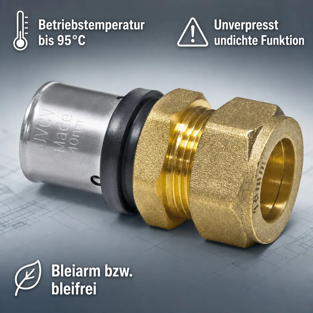 Pressfitting 32mm, Übergang Kupferrohr, Multikontur, Trinkwasser geeignet