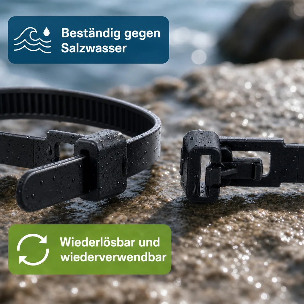 Kabelbinder, Kabelbinder schwarz, 100 Stk wiederlösbare Kabelbinder, 200mm, industriequalität