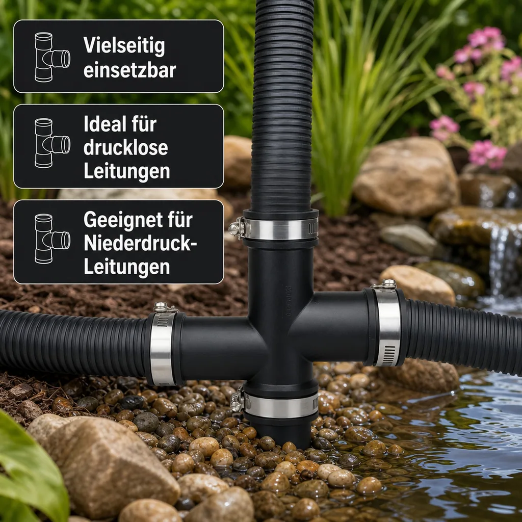 Flexibles T-Stück, Flexible Fittings, Rohrverbinder T-Stück, 1 1/2" / 50mm