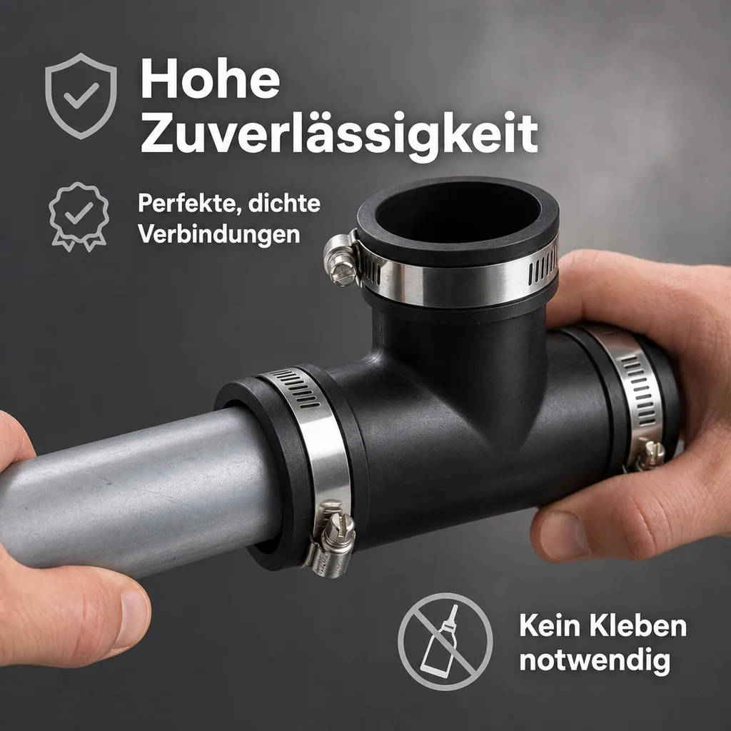 Flexibles T-Stück, Flexible Fittings, Rohrverbinder T-Stück, 1 1/2" / 50mm