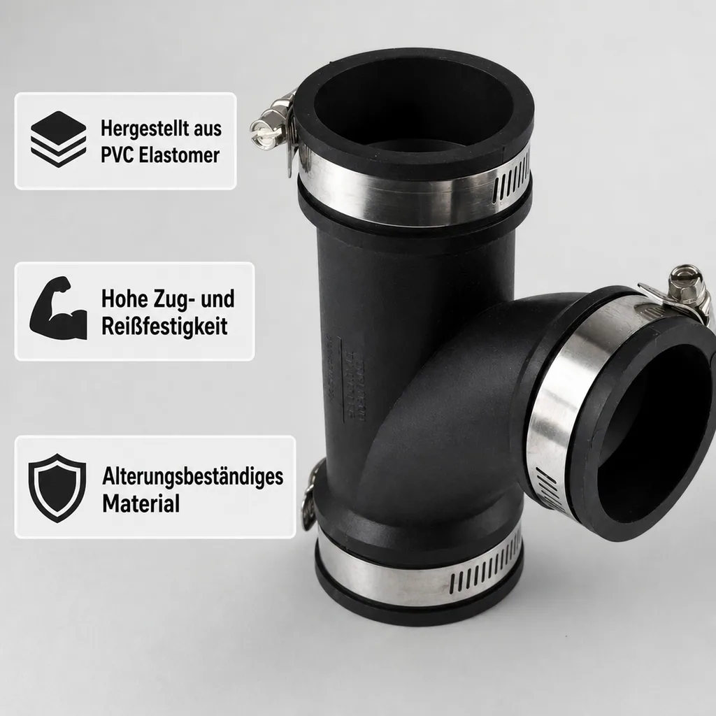 Flexibles T-Stück, Flexible Fittings, Rohrverbinder T-Stück, 1 1/2" / 50mm