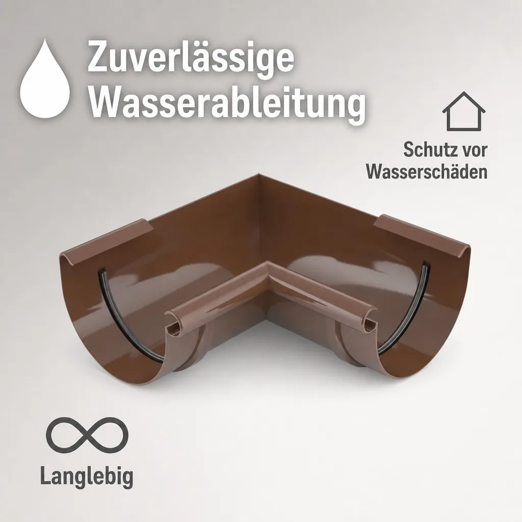 Regenrinne Eckstück, Innen 90° braun, System 125, Dachrinne Zubehör