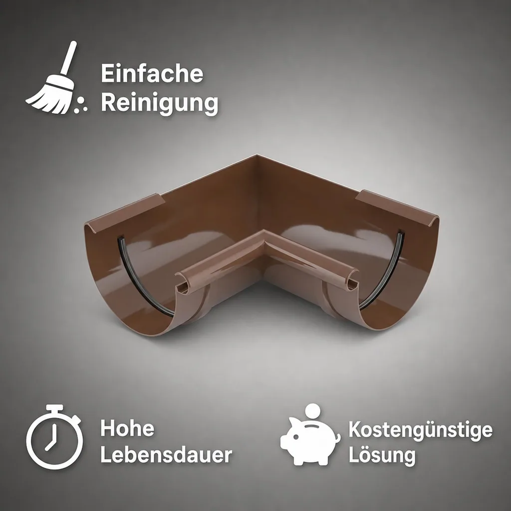 Regenrinne Eckstück, Innen 90° braun, System 125, Dachrinne Zubehör