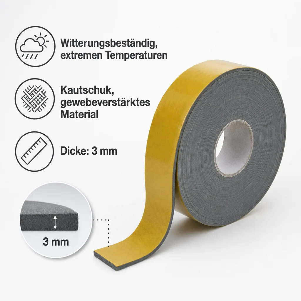 Kautschukband, selbstklebend, grau, 3mm x 50mm x 15m, Isolierband