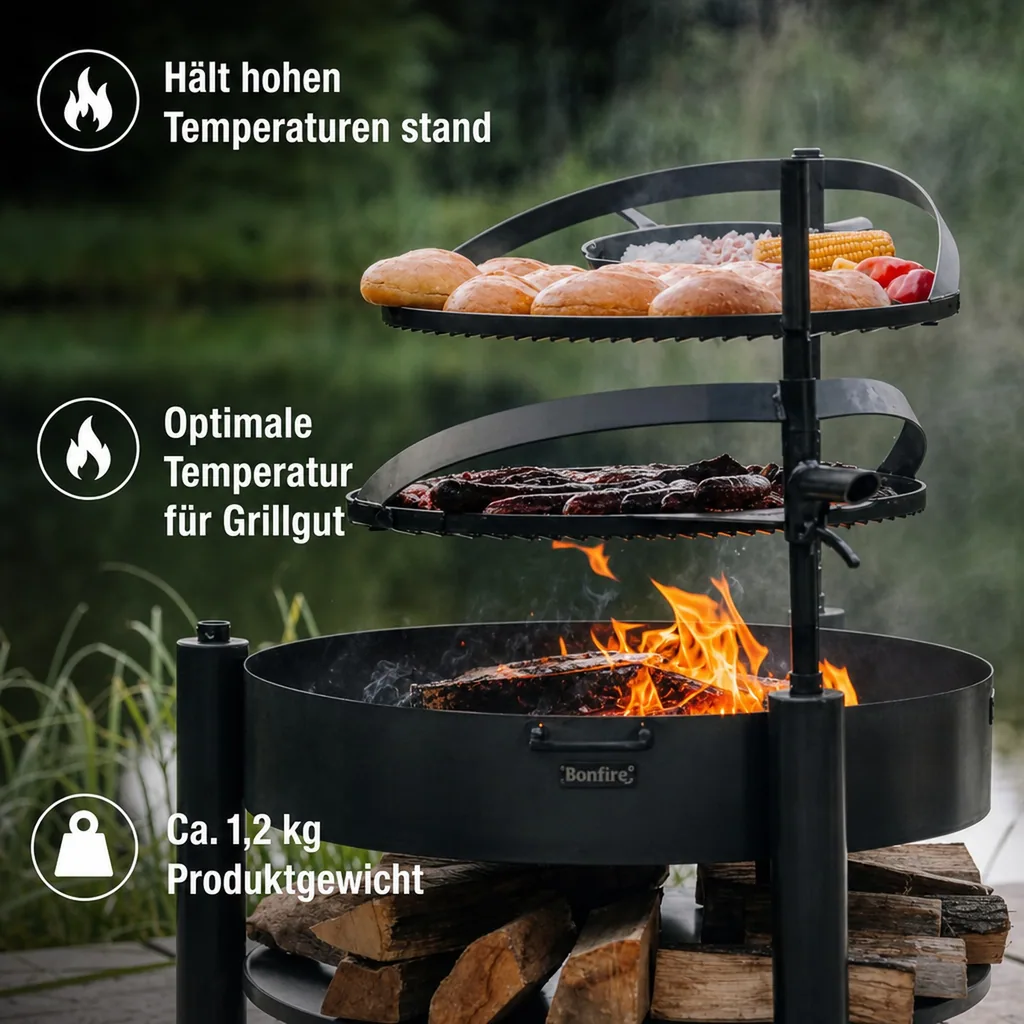 Feuerschalen Zubehör, Grill Mast, höhenverstellbar, Naturstahl