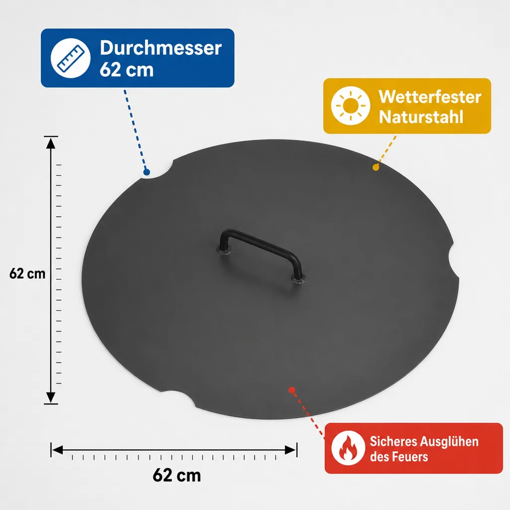 Feuerschalenabdeckung 62cm, Deckel für Feuerschale Stahl