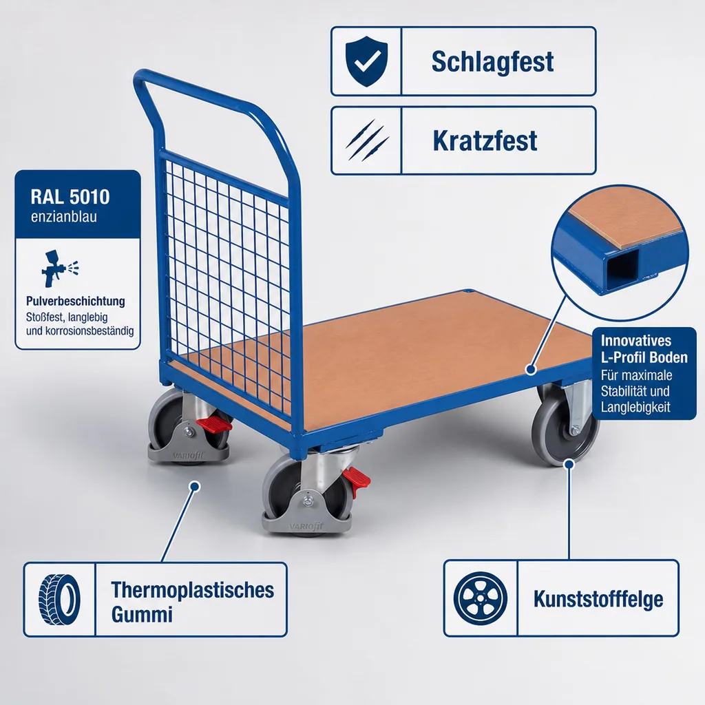 Drahtgitter Stirnwandwagen 500 kg Typ L + EasySTOP