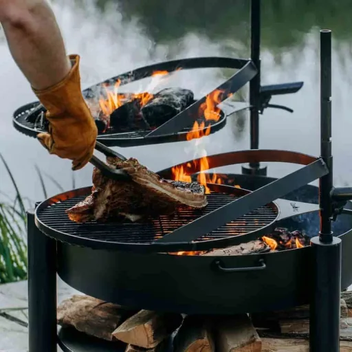 Feuerschale mit Grill, 80cm, Grillrost, multifunktional, Naturstahl