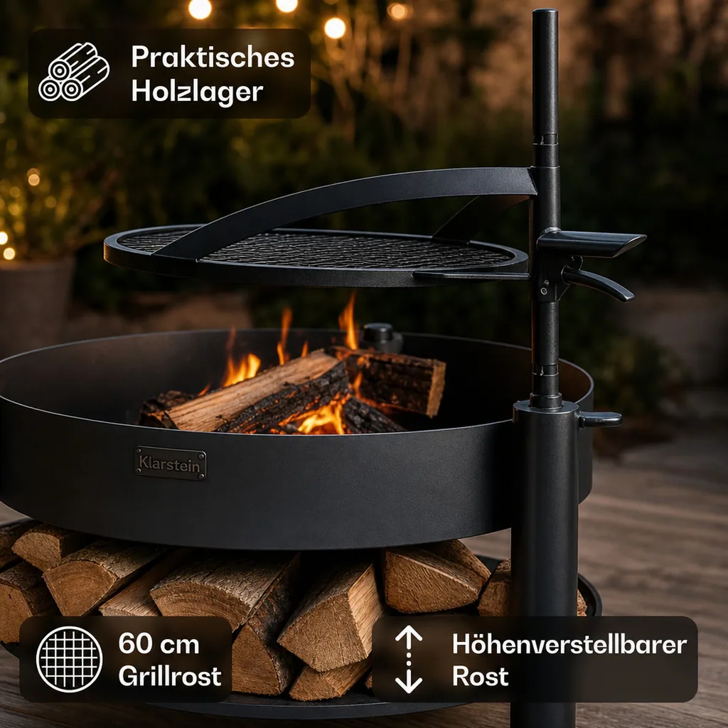 Feuerschale mit Grill, 80cm, Grillrost, multifunktional, Naturstahl