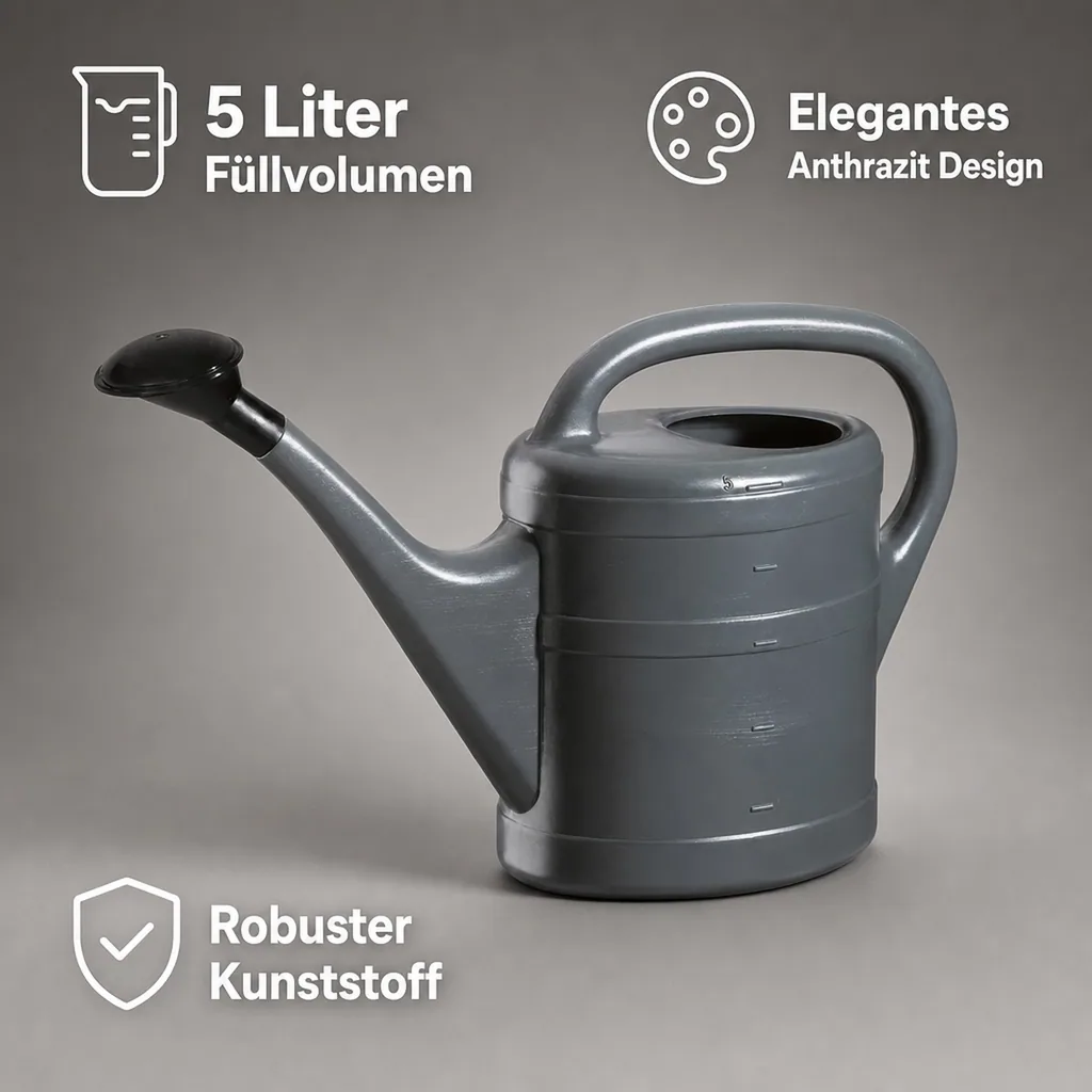 Gießkanne 5l, anthrazit, Kunststoff, Blumengießkanne, mit Brause