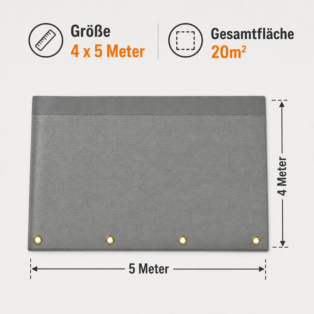 Abdeckplane 280 g/m², grau 4x5 (20m²), wasserdicht, reißfest, UV-beständig