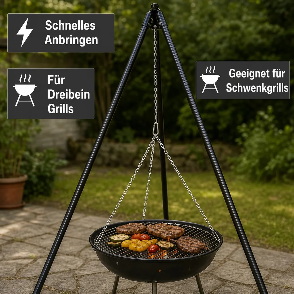Grillrost Aufhängung Set, Ketten mit Karabinerhaken, Grillzubehör