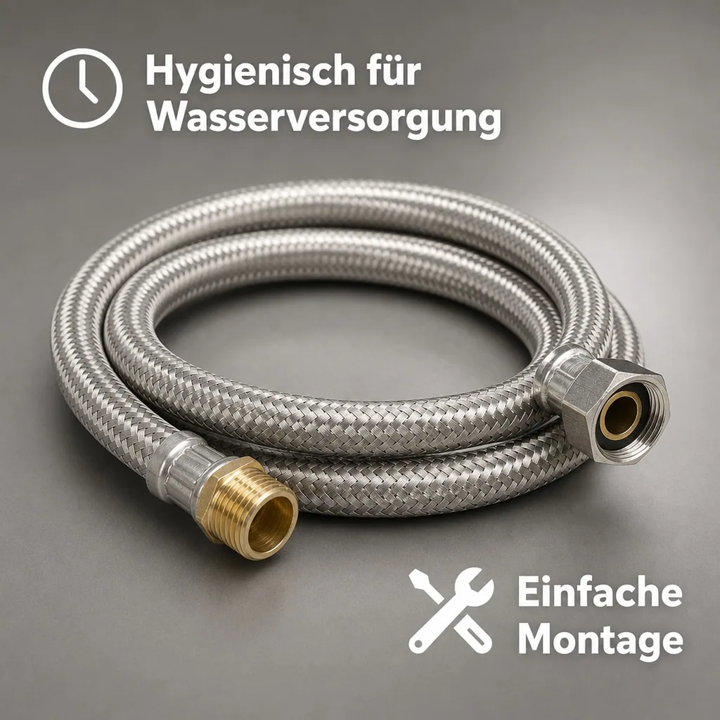 Panzerschlauch 1/2 Zoll, Edelstahl, Flexibel, 2000mm, Trinkwasser