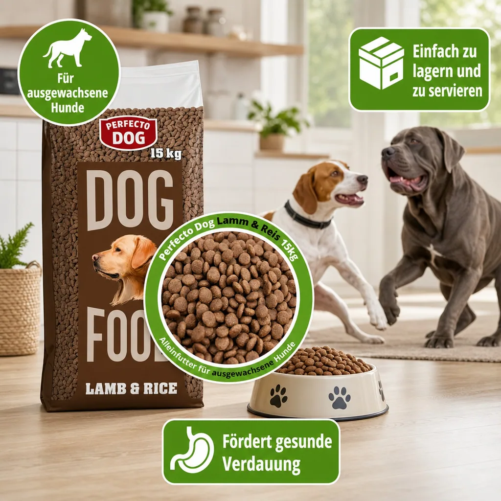 Trockenfutter für Hunde, Lamm und Reis, 15 kg, Hundefutter