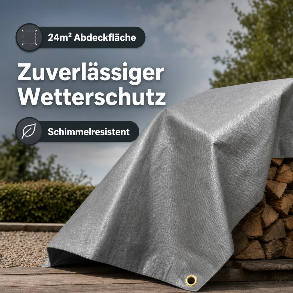 Abdeckplane 280g/m², 4x6m (24m²), grau, wasserdicht, reißfest, Gewebeplane