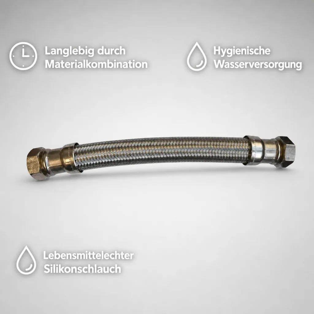 Panzerschlauch DN25, Edelstahl, flexibel, 1 Zoll, 500mm, DVGW