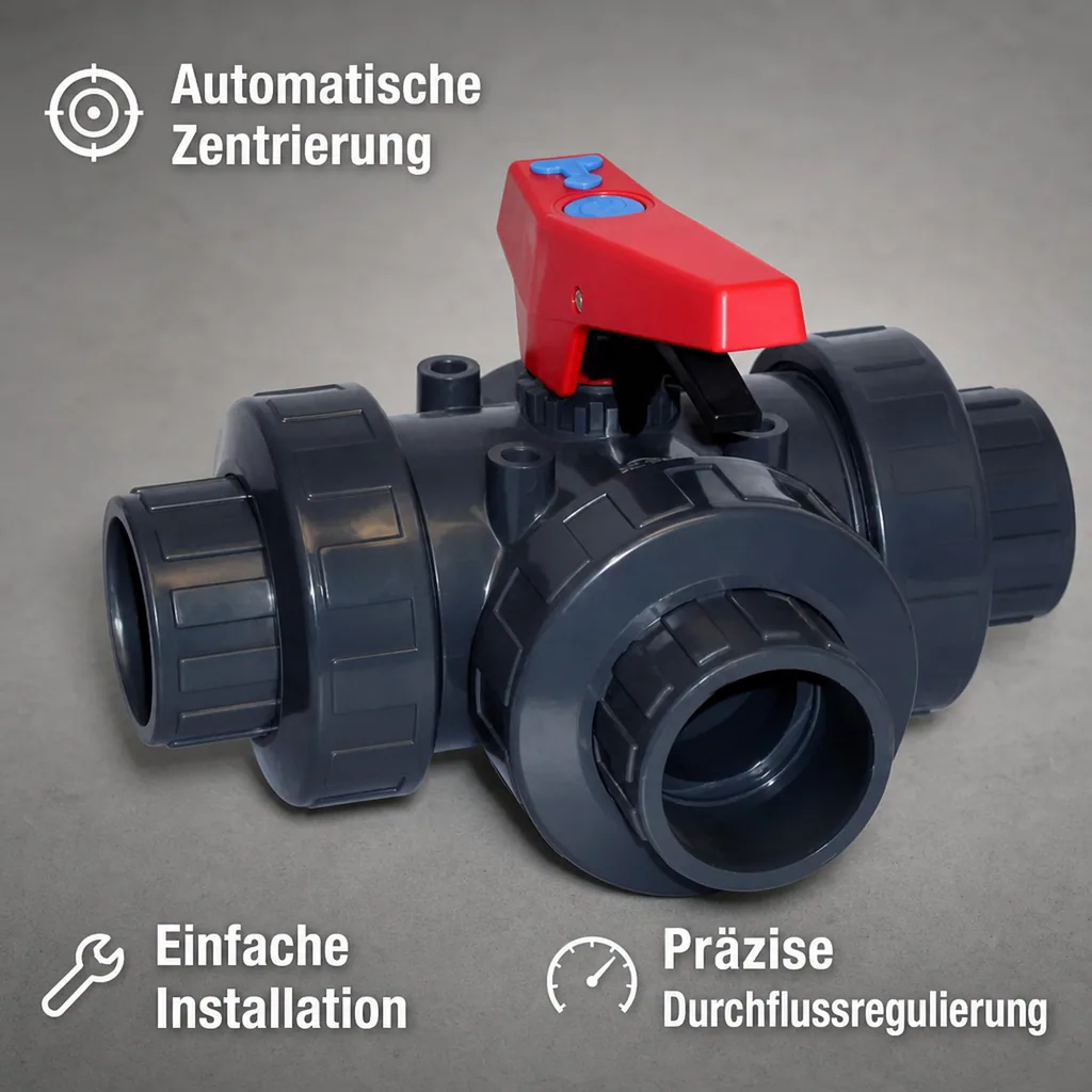 PVC Fittings, 3-Wege Kugelhahn Muffe, 50mm PN10