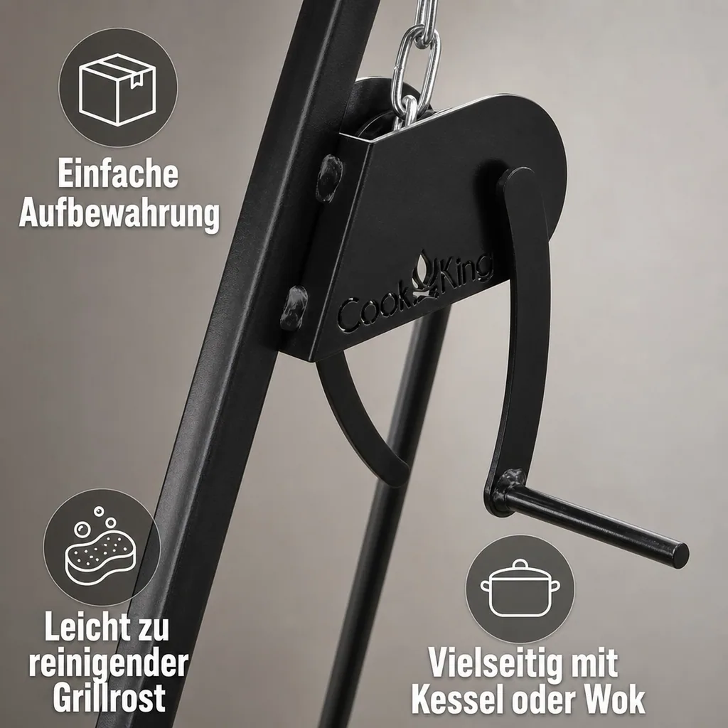 Schwenkgrill mit Dreibein, Edelstahl Grillrost, 70cm, Kurbel